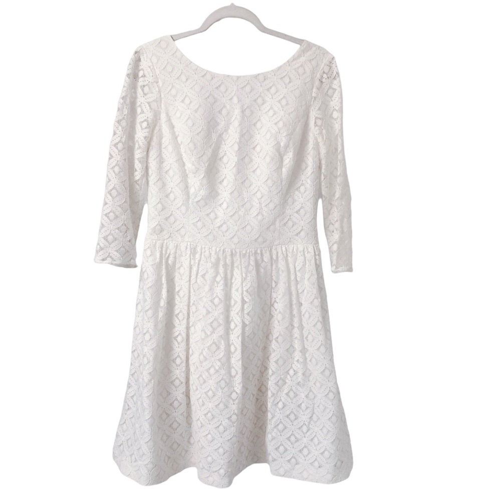 Lilly Pulitzer white eyelet lace 3/4 sleeve bridal lined ruffle dress size 8